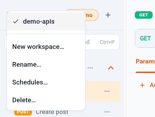 The workspace menu. — 1: The workspaces you have opened; 2: On the desktop, pick a folder; 3: What the worker runs, and when